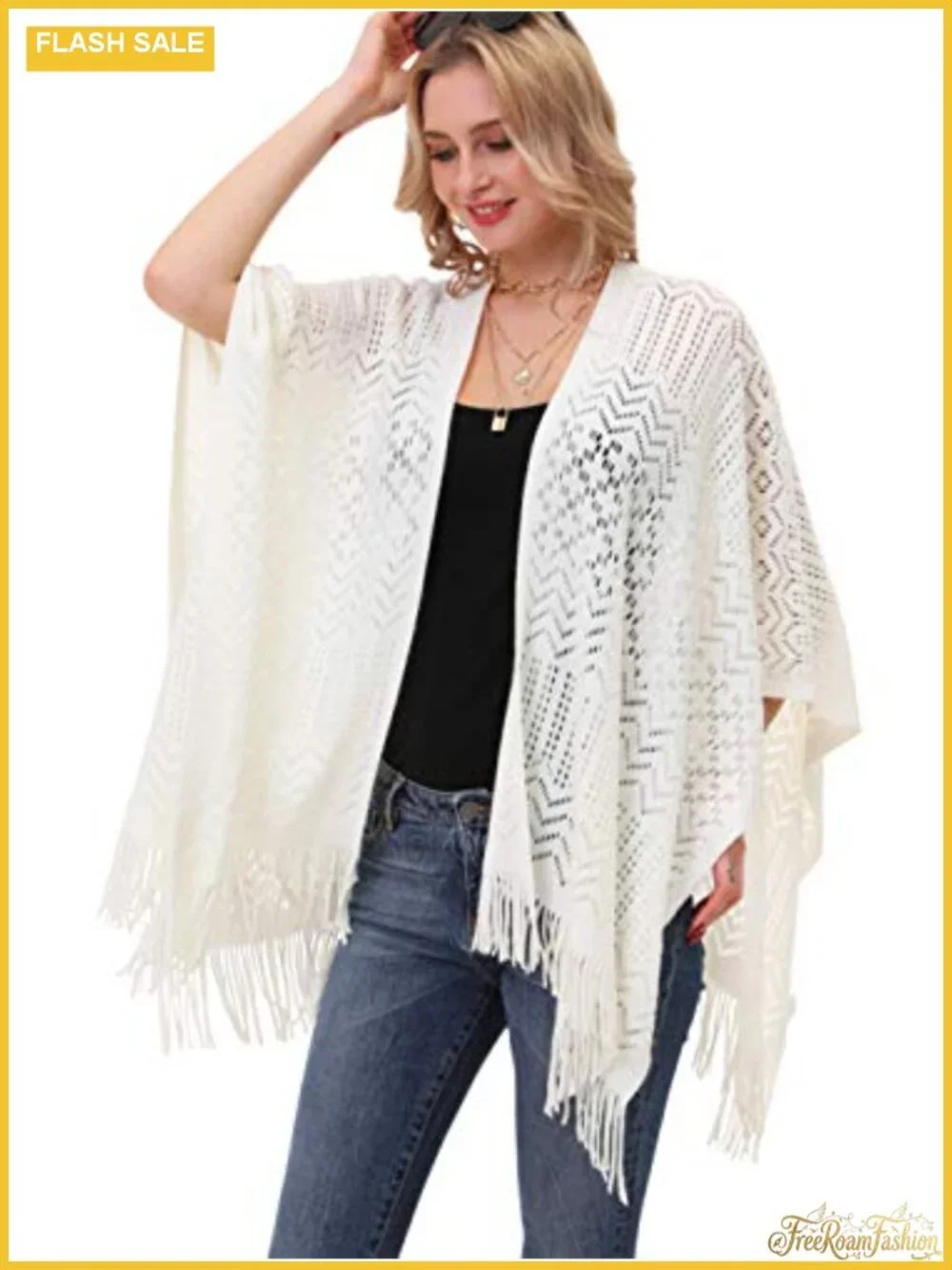 Womens Knit Poncho Shawl Wrap Fringe Cape Cardigan 100% Acrylic Lightweight
